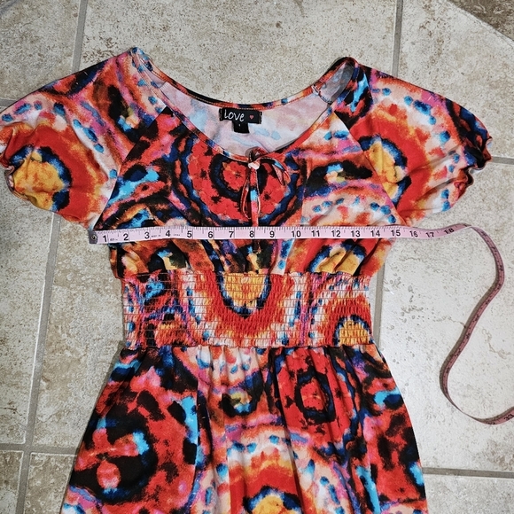 Love Large Vibrant Red Kaleidoscope Maxi Tiered Dress Festival Vacation Y2K - Picture 9 of 10